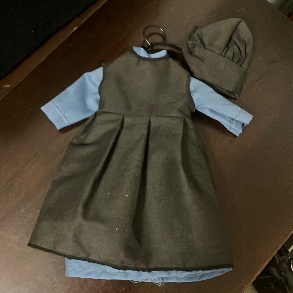 Prairie Lane Amish Doll Blue & Black Dress with Bonnet